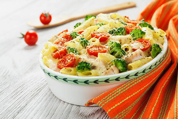 Casserole pasta with chicken and broccoli stock photo