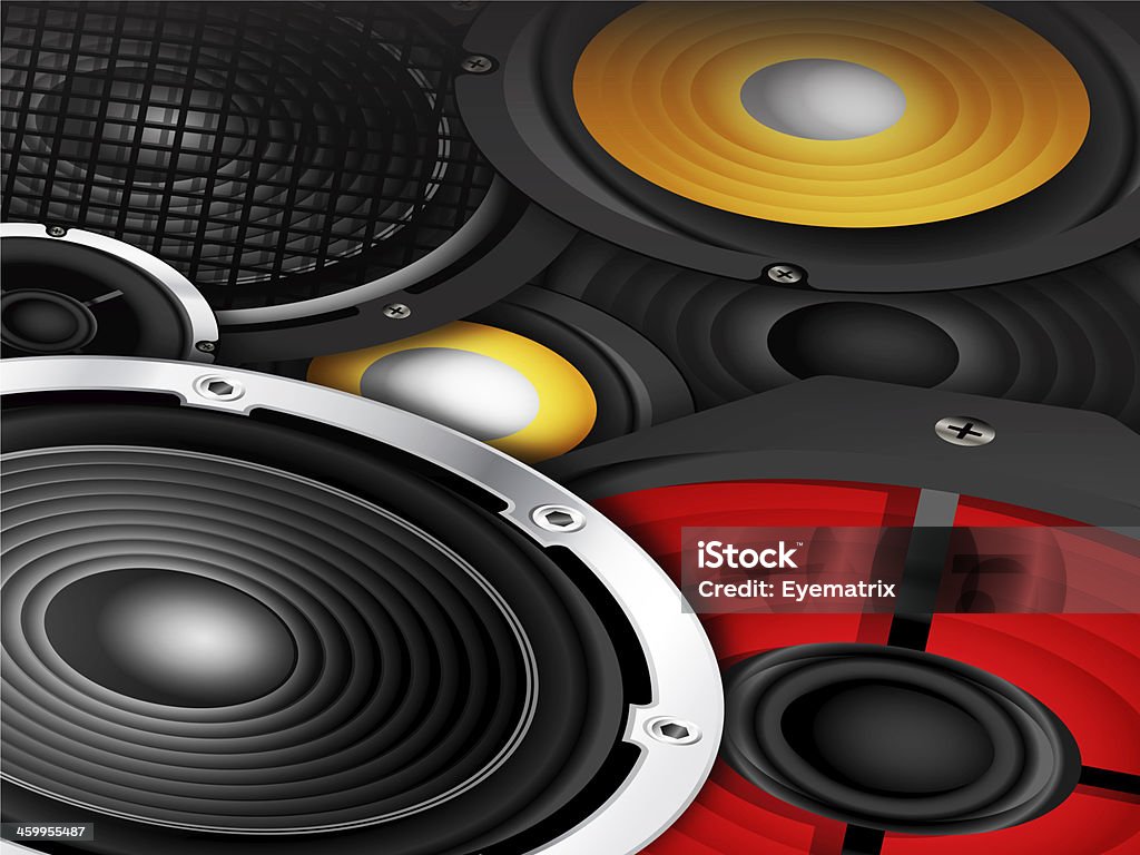 Speakers Background Audio speakers in different sizes and colors background illustration.. Acoustic Music Stock Photo