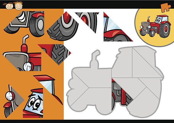 Cartoon Tractor Jigsaw Puzzle Game Stock Illustration - Download Image Now  - Cheerful, Humor, Tractor - iStock