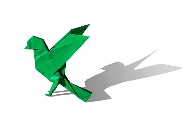 istock Green Origami bird robin isoated on white 459956783