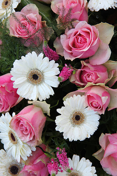 istock Pink roses, white gerberas in bridal arrangement 459957463