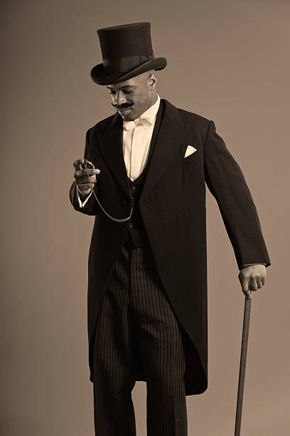 istock Retro afro american dickens scrooge man with mustache. 459959507