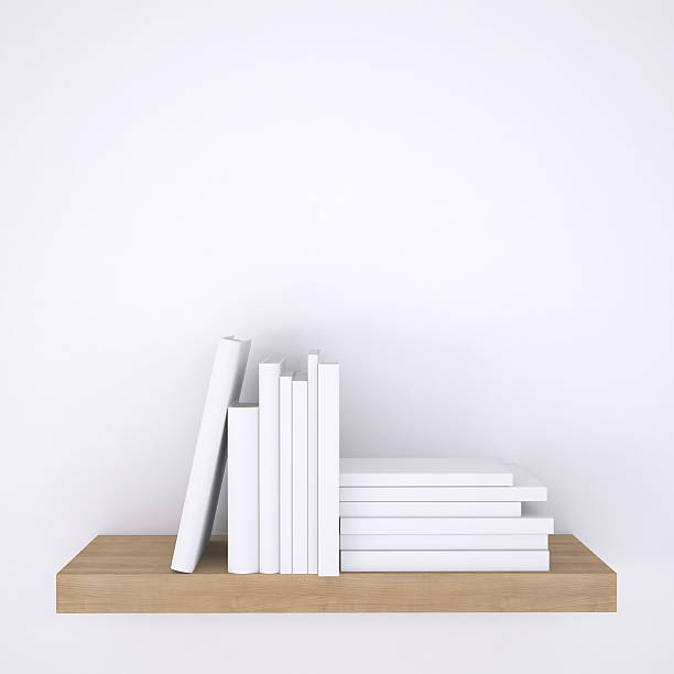 istock Wooden shelf with books on white wall background 459961101