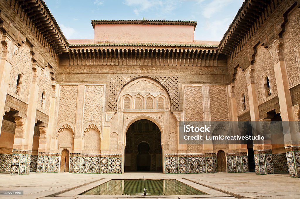 Marrakesh Museum Atrium of Ben Youssef Madrassa, an old university that today is a museum in Marrakesh. Marrakesh Stock Photo