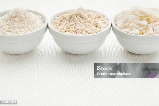 Coconut Flour And Flakes Stock Photo - Download Image Now - Flour, Coconut, Baking