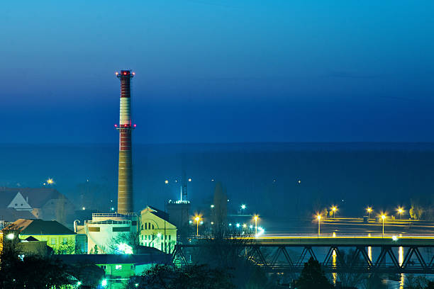 Industrial town at night Industrial town by the river at night osijek photos stock pictures, royalty-free photos & images