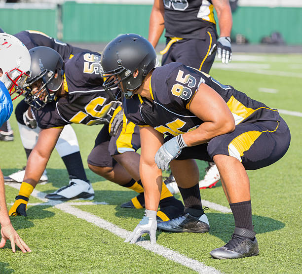 istock Semi professional football team preparing to run play during game 459965117