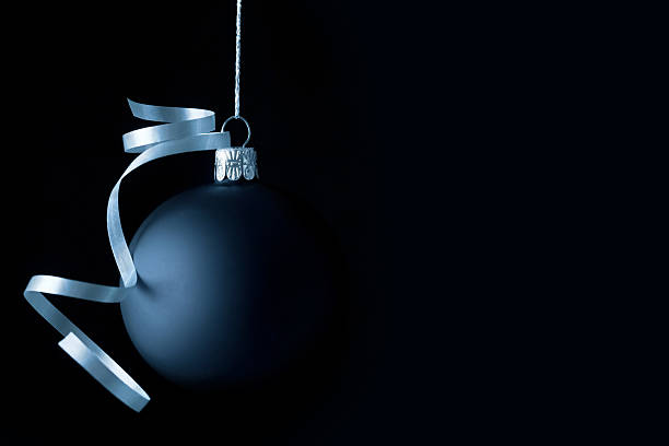 Blue Christmas Ball On Black