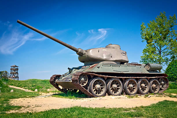 Soviet tank T-34 of World War II as a monument in the city center.
