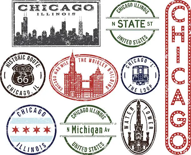 Vector illustration of Chicago rubber stamps