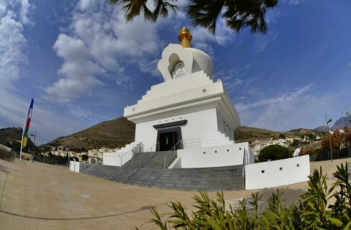 The new Buddist temple in the town of Benalmadena southern Spain. The file has been tone mapped into H.D.R. 