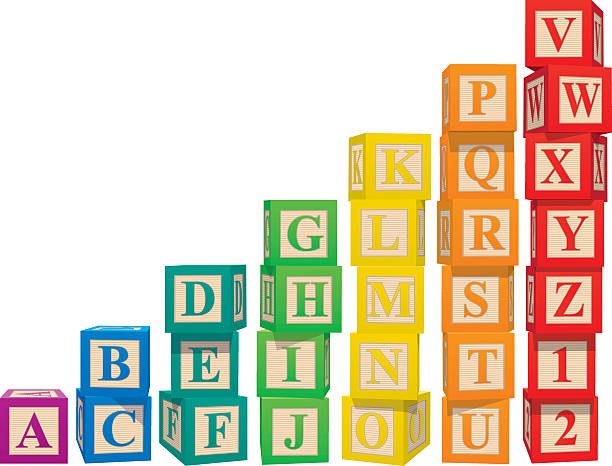 Stacked colorful alphabet blocks vector art illustration