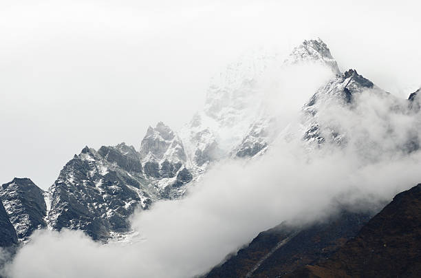 Himalayas mountain landscape with Kongde Ri ridge stock photo