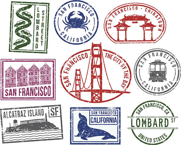 Vector illustration of San Francisco rubber stamps