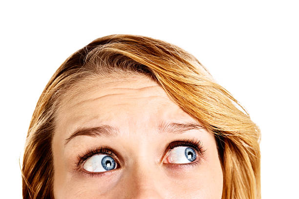 istock Worried blue eyes look to the side 459978211