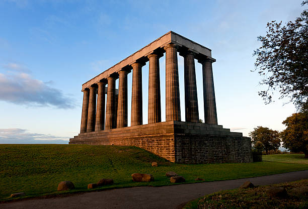 National Monument of Scotland on Calton Hill in Edinburgh, Scotland UK at sunset