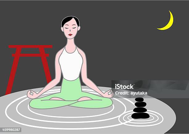 Yoga Woman Vecteurs libres de droits et plus d'images vectorielles de Lune - Lune, Portique Torii, Adulte