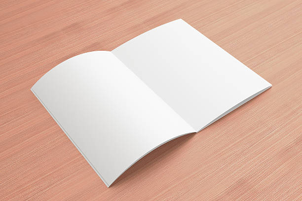 istock Blank opened Magazine on the wooden Background 459981553