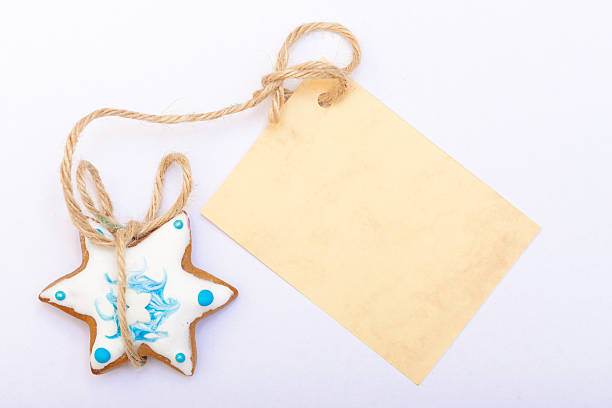 istock Christmas gingerbread cake star icing decoration and blank card 459982913