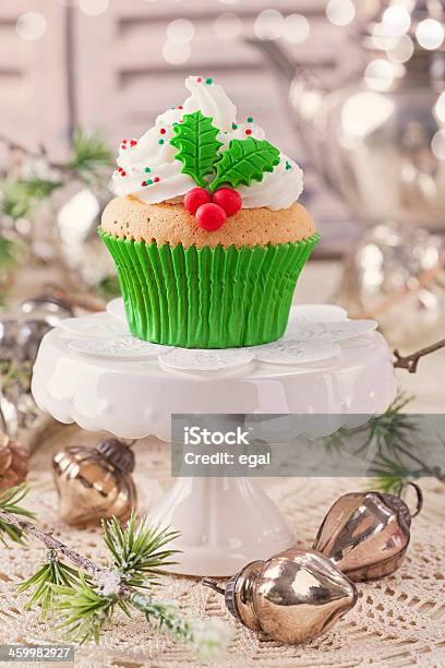 Christmas Cup Cake Stock Photo - Download Image Now - Bakery, Baking, Beige