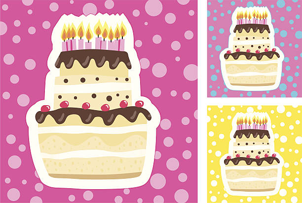 Fancy Birthday Cake (3Colorvarios). vector art illustration