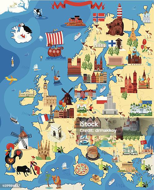 Europe Cartoon Map Stock Illustration - Download Image Now - Map, Europe, France