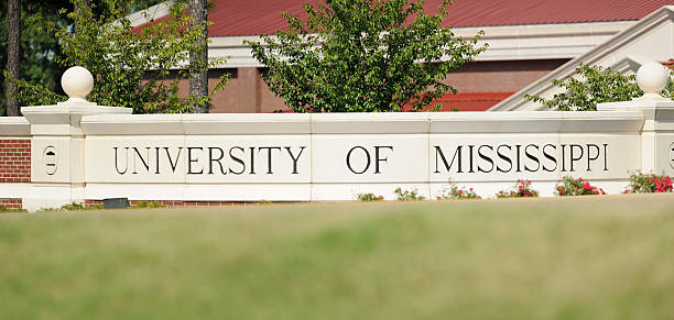 University of Mississippi sign Oxford, Mississippi, USA - September 1, 2013:  Sign at the entrance to the University of Mississippi, located in Oxford, Mississippi.  Sign located at the Coliseum Drive entrance. oxford mississippi photos stock pictures, royalty-free photos & images