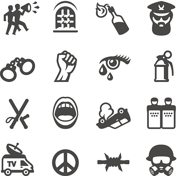 ilustraciones, imágenes clip art, dibujos animados e iconos de stock de mobico iconos antidisturbios protesta - riot