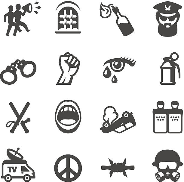 Mobico icons - Riot protest Mobico icons collection - Protest, Riot and Revolution. tear gas stock illustrations