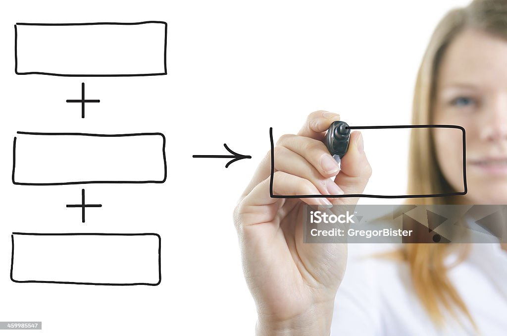 Businesswoman with an empty diagram Businesswoman with an empty diagram on white background. Adult Stock Photo