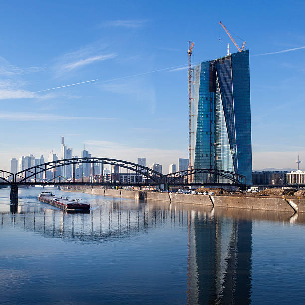 istock Cargo ship and ECB, European Central Bank Frankfurt 459985561
