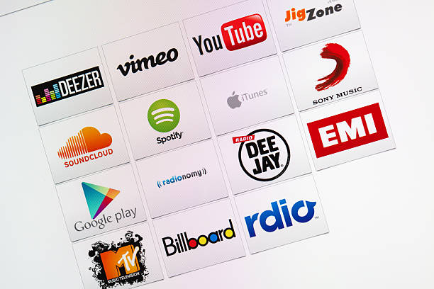 Well-Known Internet Music and Multimedia Company Brand Logotypes mix stock photo