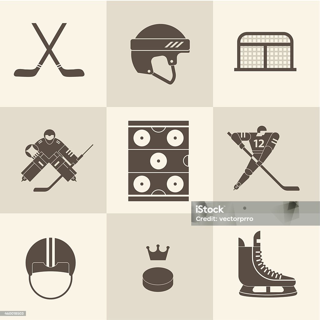 Assorted illustrated hockey equipment icons hockey sport icons vector Field Hockey stock vector