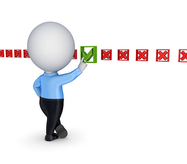 istock 3d small person choosing a tick mark. 460022103
