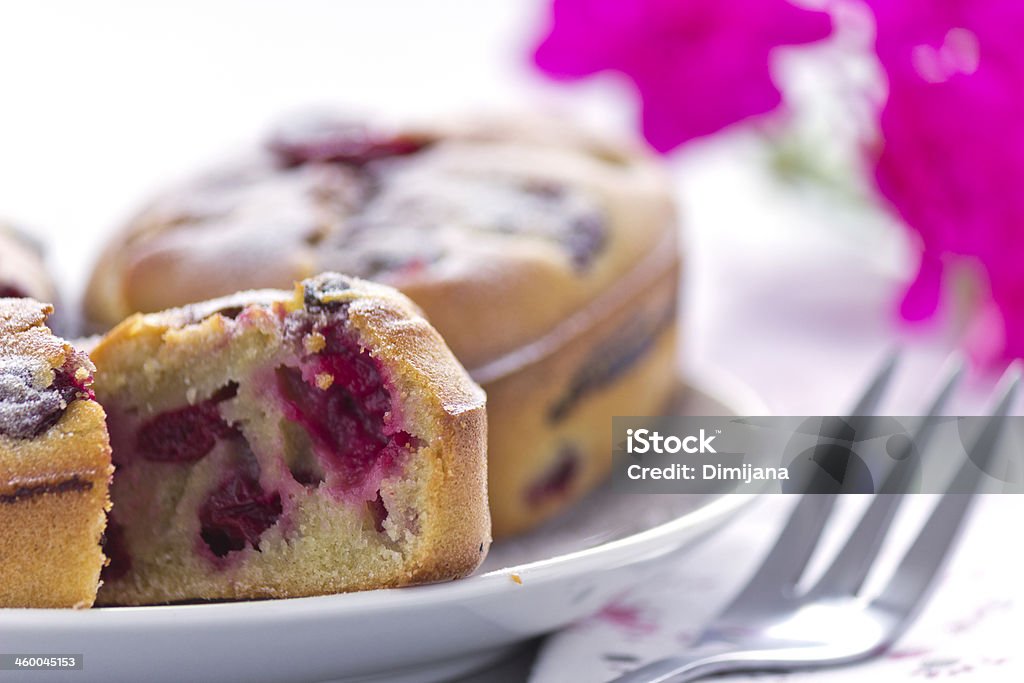 Cherry cake close up Freshly prepared cake with cherry Baked Stock Photo