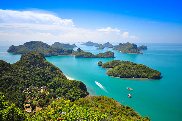 A daytime view of Ang Thong National Marine Park in Thailand Top view of Ang Thong National Marine Park in Phang-Nga, Thailand ko samui photos stock pictures, royalty-free photos & images