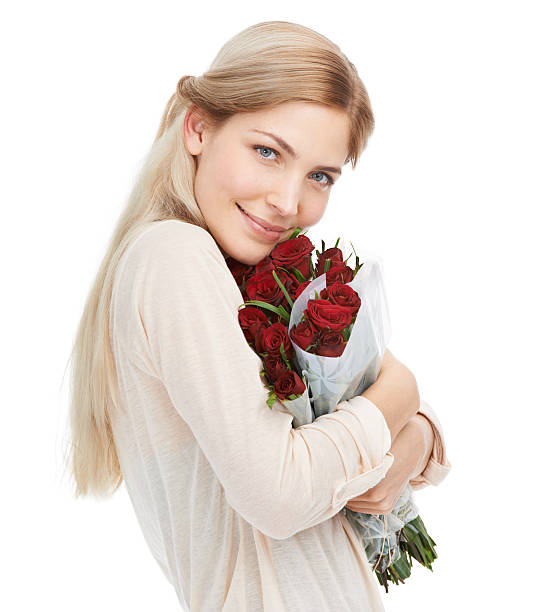 istock Red roses for a blonde beauty 460053731