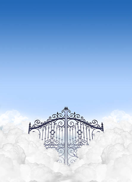 istock Heaven gate in the clouds high in the blue sky 460060821