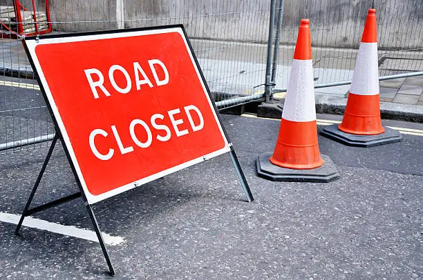 Photo of Road Closed Sign With Cones