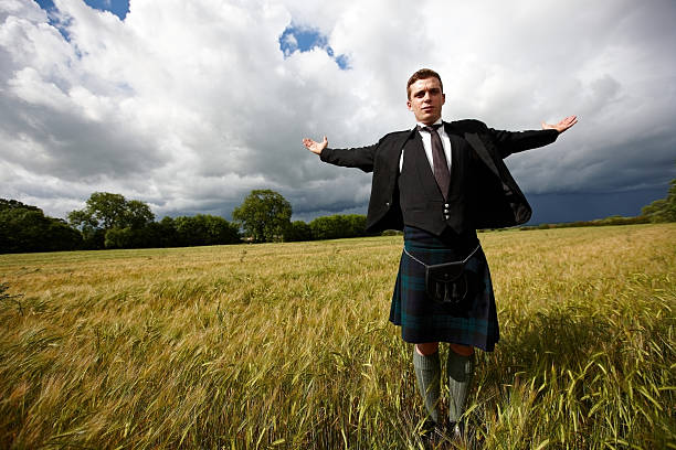 istock Proud scotsman in cornfield wearing kilt 460078999