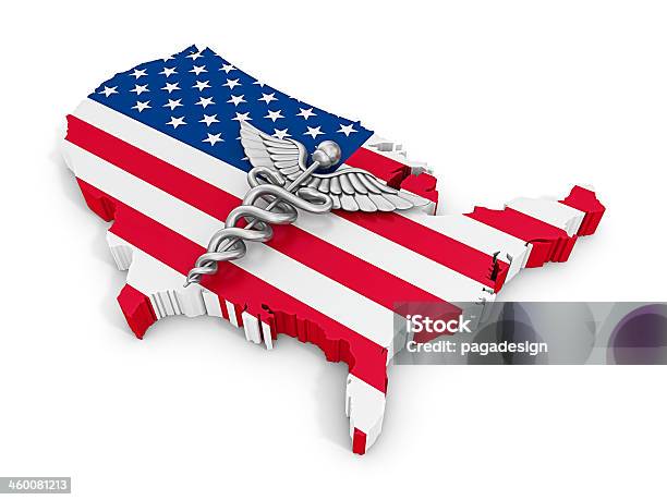 American Healthcare Stock Photo - Download Image Now - American Flag, Caduceus, Computer Graphic