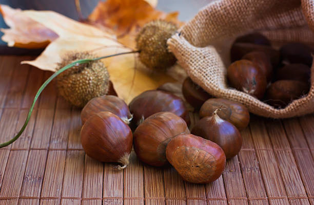 istock Chestnuts and autumn leaves 460088639