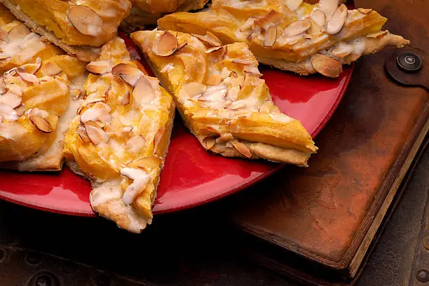 Scandinavian Almond pastry/coffee cake made from layers of short pastry and pate choux. Traditionally formed in a pretzel shape - most often in strips or individual.