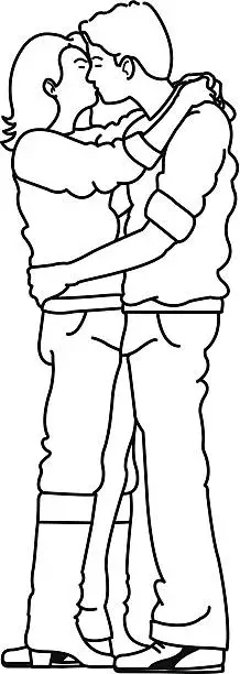 Vector illustration of kissing teens couple