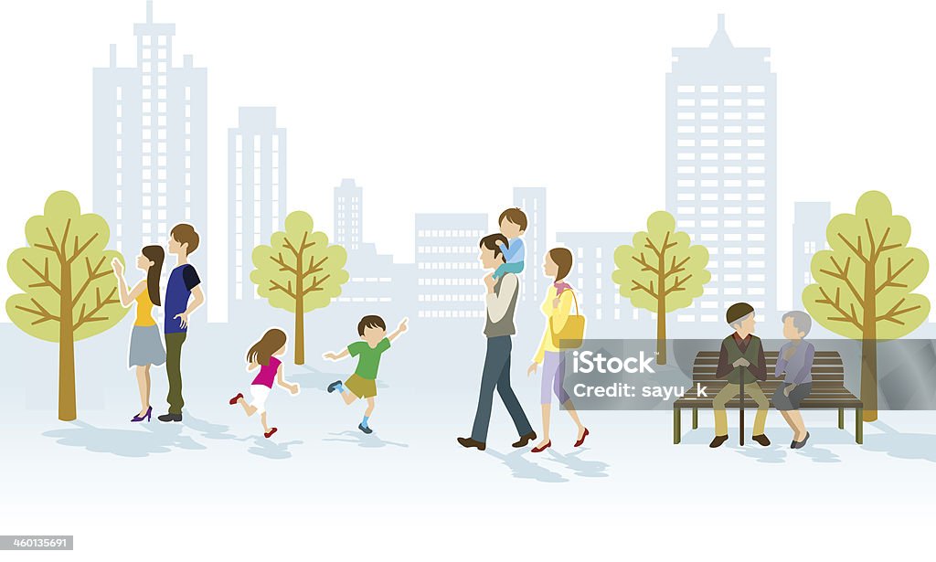 People in Urban park Vector illustration of Cheerful People in Urban park. Town stock vector