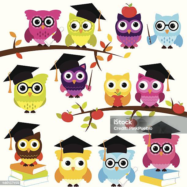 Vector Collection Of School Or Graduation Themed Owls Stock Illustration - Download Image Now