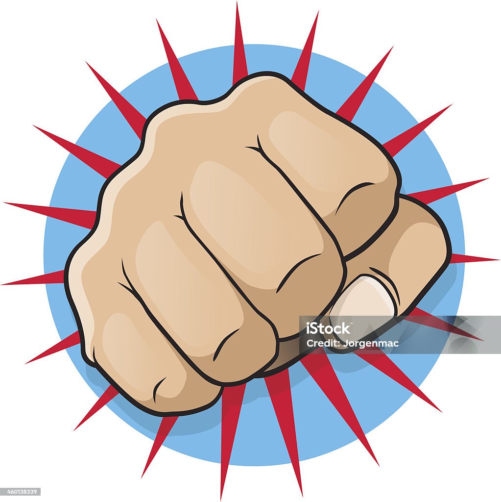 Vintage Pop Art Punching Fist EPS10 File. Transparencies are used in this Great illustration of pop Art comic book style punching directly at you. Slapping stock vector