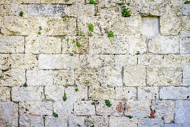 istock White stone wall built of old rock 460139379