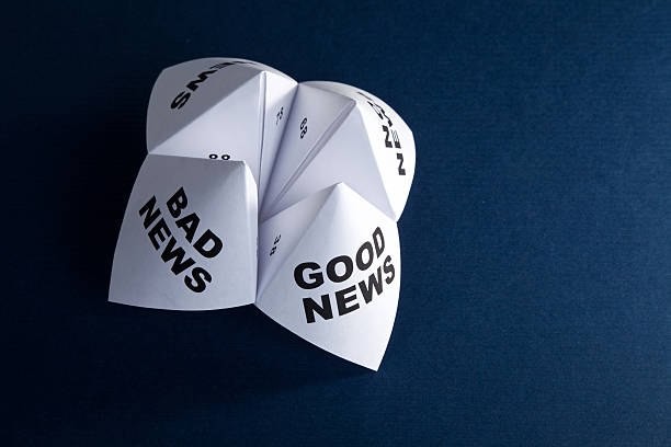 Paper Fortune Teller Paper Fortune Teller, Good News; Bad News; No News; News, concept of business decision good news stock pictures, royalty-free photos & images