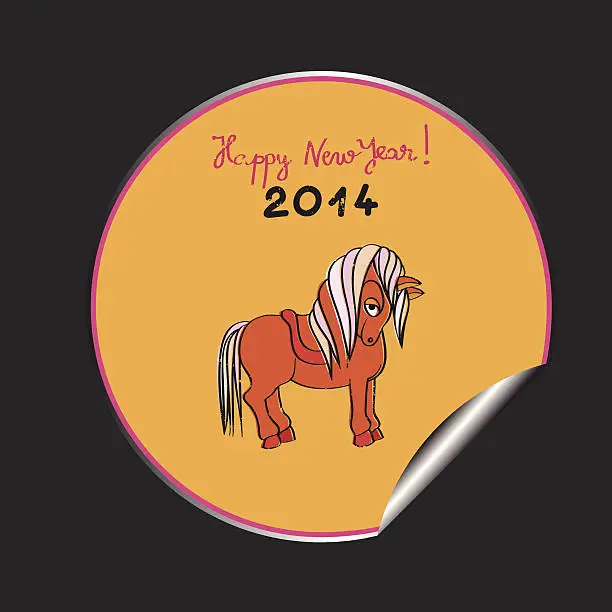 Vector illustration of Happy New Year horse sticker